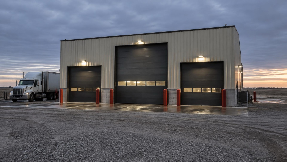 The Big T's Truck Wash facility at dusk